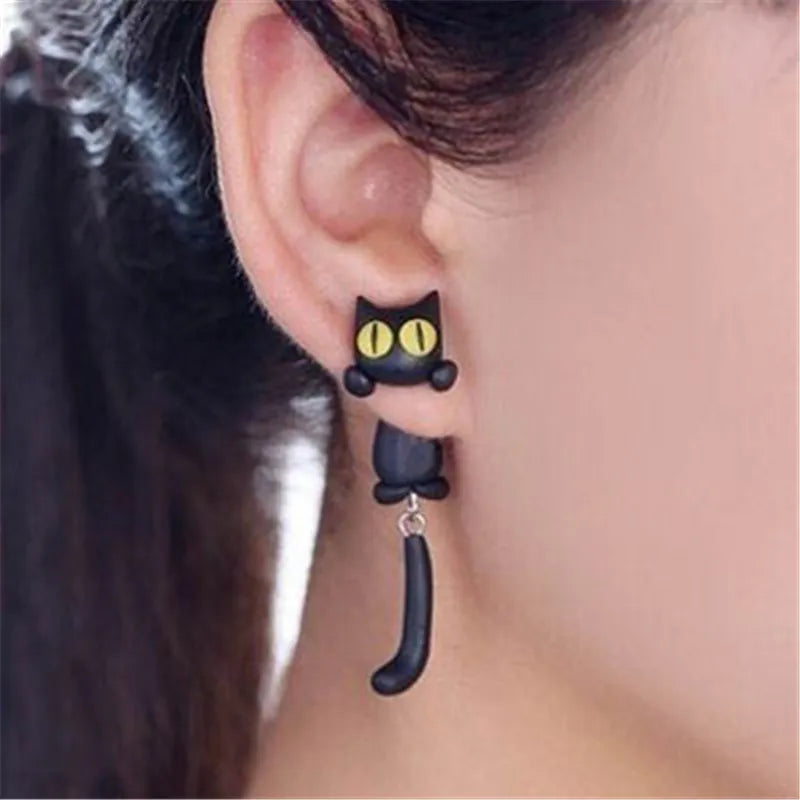 Pendientes de arcilla polimérica 3D para mujer y niña, aretes hechos a mano con dibujos animados de animales, joyería de gato