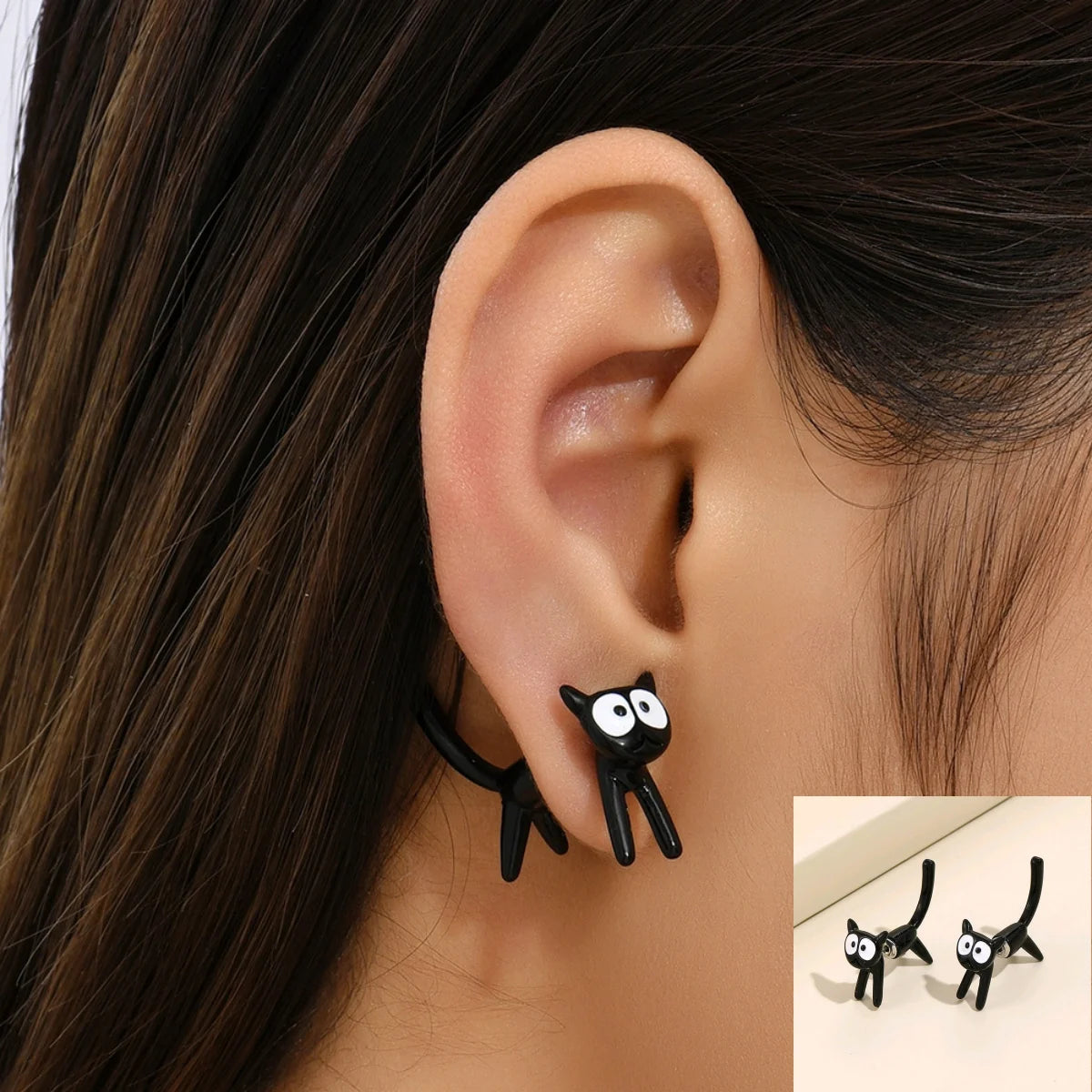 Pendientes de arcilla polimérica 3D para mujer y niña, aretes hechos a mano con dibujos animados de animales, joyería de gato