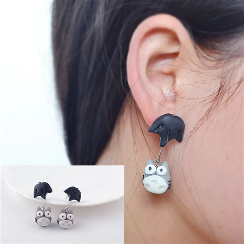 Pendientes de arcilla polimérica 3D para mujer y niña, aretes hechos a mano con dibujos animados de animales, joyería de gato